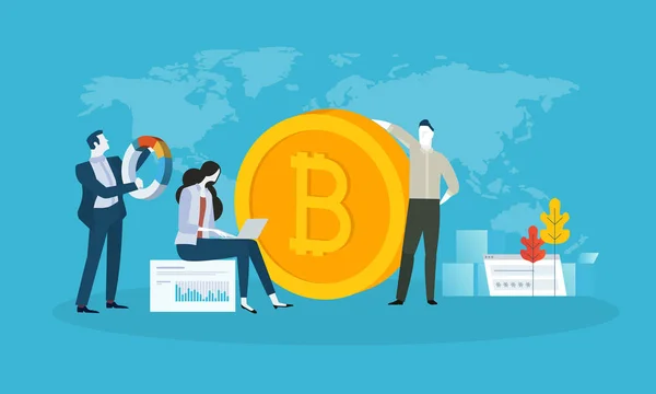 Kereskedelmi Bitcoin Lapos Kivitel Stílus Web Banner Blockchain Technológia Bitcoin — Stock Vector