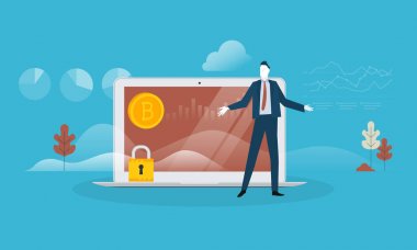 Bitcoin güvenlik. Düz tasarım stili web afiş blockchain teknoloji, bitcoin, altcoins, cryptocurrency madencilik, finans, dijital para piyasası, cryptocoin m-cüzdan, kripto Satım. 
