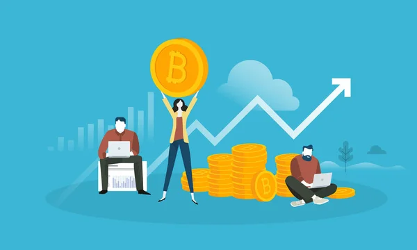 Ανάλυση Αγοράς Bitcoin Επίπεδη Σχεδίαση Στυλ Web Banner Blockchain Τεχνολογία — Διανυσματικό Αρχείο