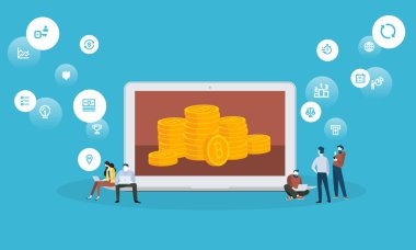 Bitcoin ticaret platformu. Düz tasarım stili web afiş blockchain teknoloji, bitcoin, altcoins, cryptocurrency madencilik, finans, dijital para piyasası, cryptocoin m-cüzdan, kripto Satım. 