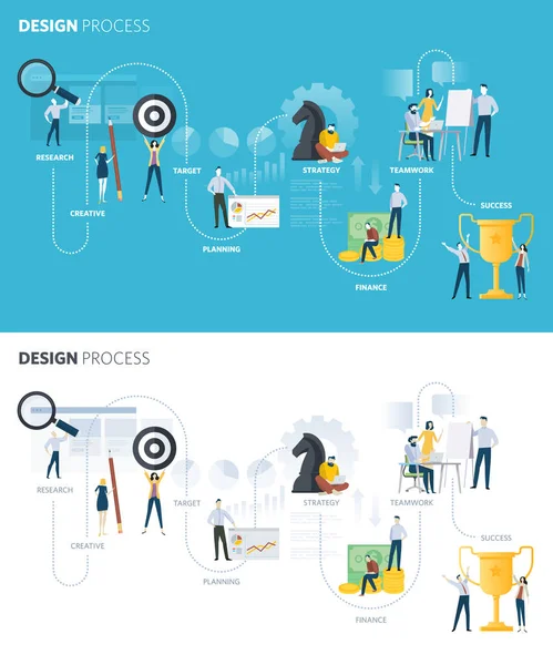 平面设计风格的网页横幅设计过程 向量插图概念为创造性的过程 设计工作流程 网页设计和开发 平面设计 从想法到成功 — 图库矢量图片