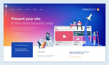 Etkili web sitesi şablonu tasarım. Modern düz tasarım vektör illüstrasyon kavramı web sayfa tasarımı Web sitesi ve mobil web sitesi geliştirme için. Düzenlemek ve özelleştirmek kolay.
