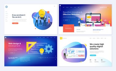 Yaratıcı web sitesi şablonu tasarım kümesi. Vektör Web sitesi ve pazarlama, mobil web sitesi tasarımı ve geliştirme, Seo, iş apps, grafik tasarım, illüstrasyon kavramlar sosyal medya uygulamaları, saat ve proje yönetimi. Düzenlemek ve özelleştirmek kolay.