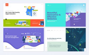 Yaratıcı web sitesi şablonu tasarım kümesi. Vektör Web sitesi ve pazarlama, mobil web sitesi tasarımı ve geliştirme, Seo, iş apps, grafik tasarım, illüstrasyon kavramlar sosyal medya uygulamaları, saat ve proje yönetimi. Düzenlemek ve özelleştirmek kolay.