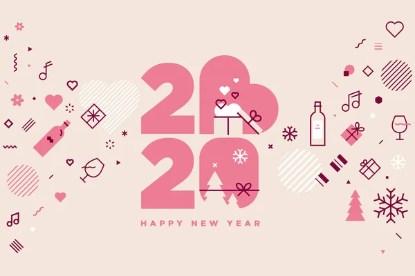 Feliz Año Nuevo 2020 Mucho Amor Moderno Concepto Ilustración Vectorial — Vector de stock