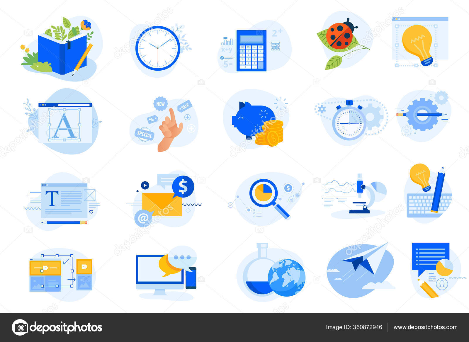 Colección Iconos Concepto Diseño Plano Ilustraciones Vectoriales Para  Diseño Gráfico Vector de stock #360872946 de ©Variant, image size:1600x1167