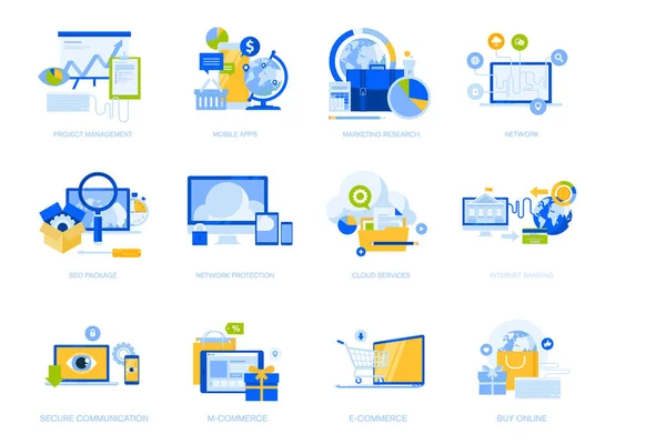 Flat Design Concept Icons Collection Vector Illustrations Project Management Mobile — Stock Vector