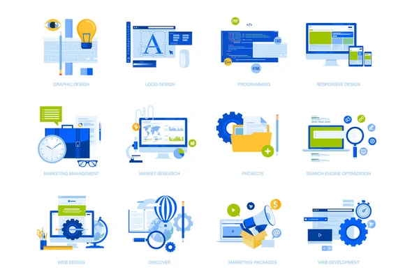 Design Plano Coleção Ícones Conceito Ilustrações Vetoriais Para Design Gráfico — Vetor de Stock