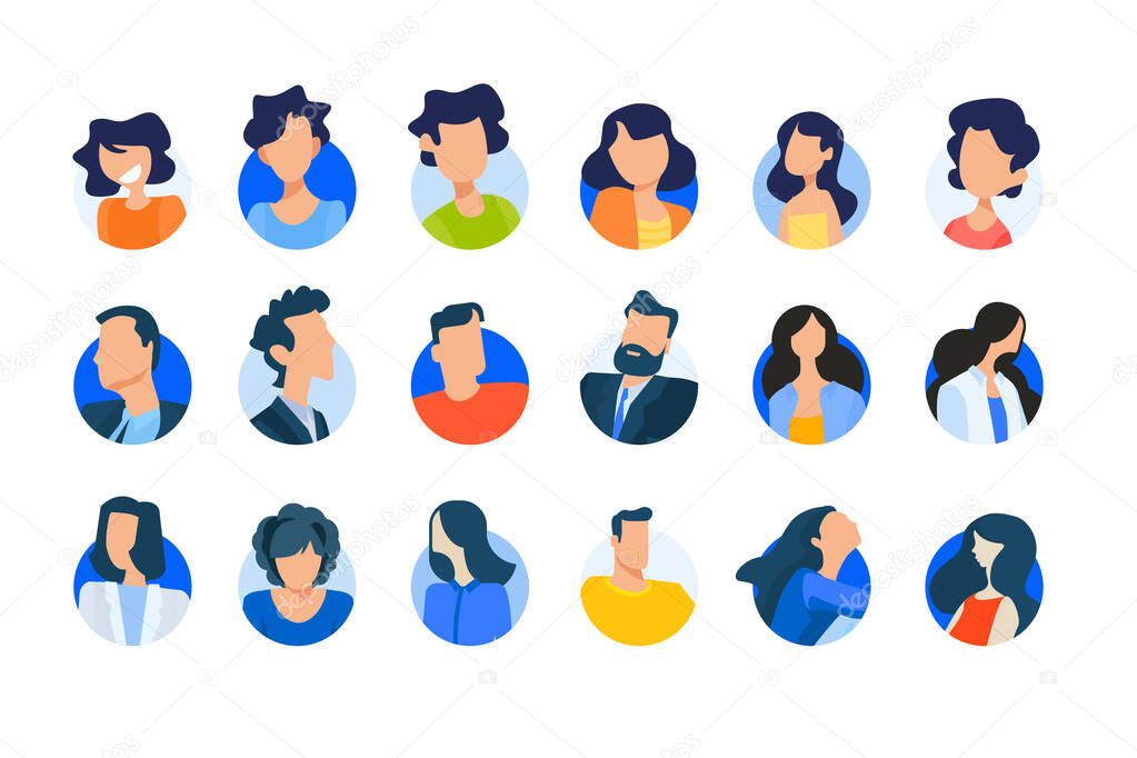 Flat design concept icons collection. Vector illustrations of modern people avatars. Icons for graphic and web designs, marketing material and business presentations, social media, user account. 