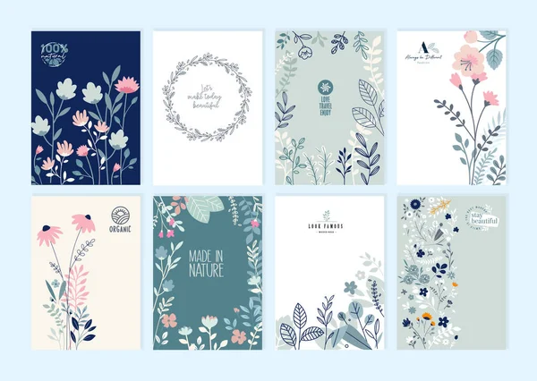 Conjunto Diseños Folletos Sobre Tema Naturaleza Primavera Belleza Moda Productos — Vector de stock