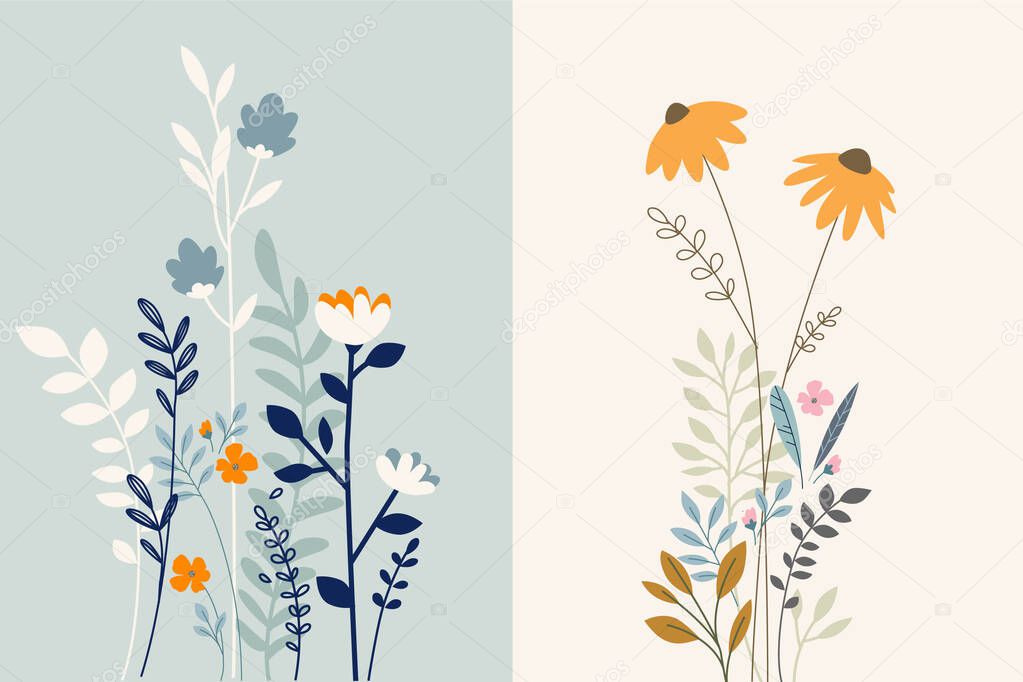 Set of floral background. Vector illustration for graphic and web design, marketing material, social media, presentation template, seasonal greeting cards.