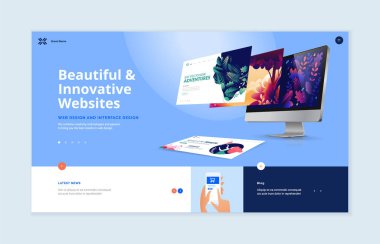 Web sitesi şablon tasarımı. Web sitesi ve mobil web sitesi geliştirme için web sayfası tasarımı modern vektör illüstrasyon kavramı. Düzenlemesi ve kişiselleştirmesi kolay.