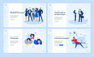 Bir dizi düz tasarım web sayfası şablonu, kitle fonlaması, danışmanlık, yönetim, tasarım ajansı, referans. Web sitesi ve mobil web sitesi geliştirme için modern vektör illüstrasyon kavramları. 