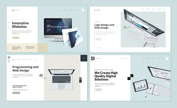 Set Von Flachen Design Webseiten Vorlagen Für Web Und Logo — Stockvektor