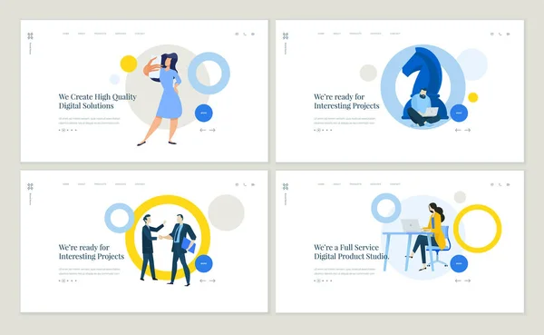 미디어 프로젝트 비즈니스 디지털 서비스의 디자인 페이지 템플릿 사이트와 모바일 — 스톡 벡터