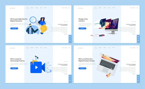 Conjunto Plantillas Página Web Diseño Plano Inicio Desarrollo Proyectos Transmisión — Archivo Imágenes Vectoriales