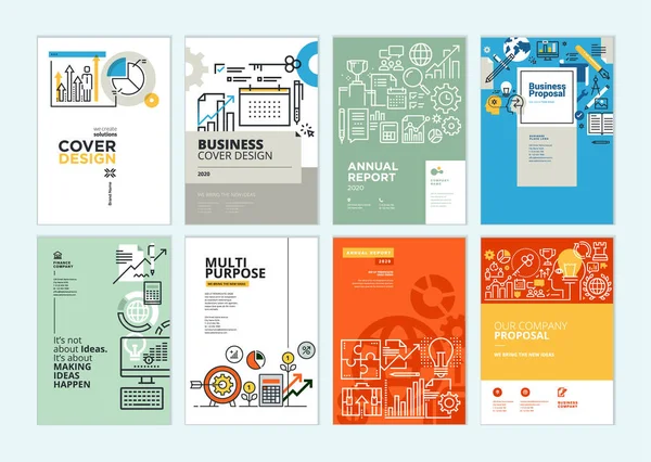 Conjunto Brochura Relatório Anual Modelos Design Cobertura Plano Negócios Ilustrações —  Vetores de Stock