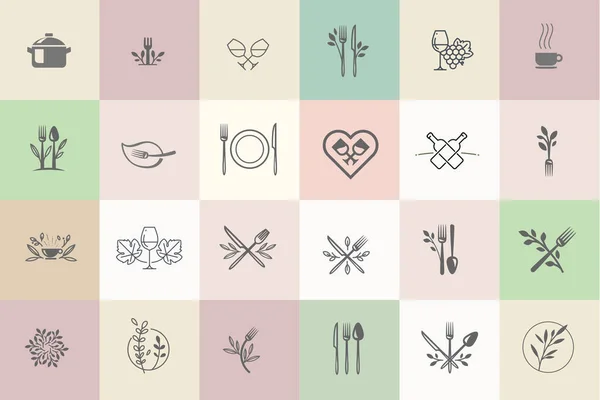 Conjunto Iconos Para Comida Bebida Ilustraciones Vectoriales Para Diseño Gráfico — Archivo Imágenes Vectoriales