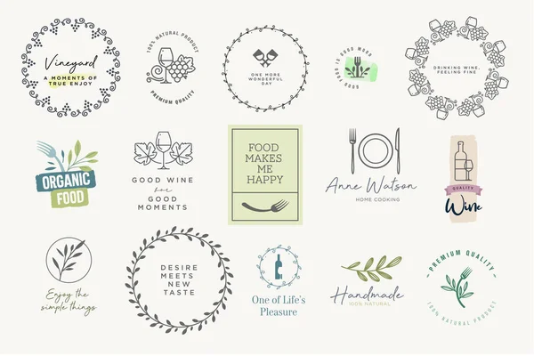 Conjunto Etiquetas Insignias Para Alimentos Bebidas Ilustraciones Vectoriales Para Diseño — Vector de stock