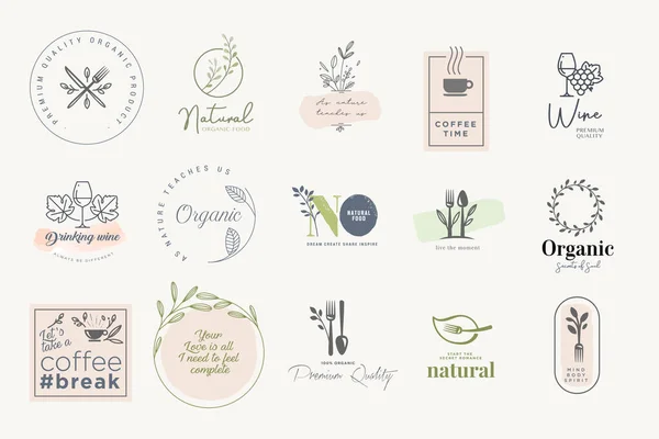 Set Badges Stickers Voor Eten Drinken Vector Illustraties Voor Grafisch — Stockvector