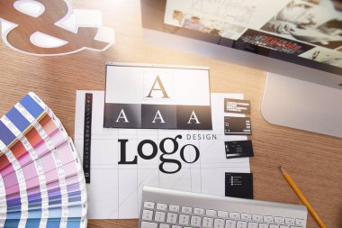 Logo tasarımı. Web sitesi ve mobil afiş, İnternet pazarlama, sosyal medya ve ağ, markalaşma, pazarlama materyali, sunum şablonu için yaratıcı konsept.