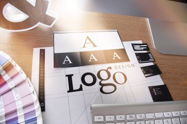 Logo tasarımı. Web sitesi ve mobil afiş, İnternet pazarlama, sosyal medya ve ağ, markalaşma, pazarlama materyali, sunum şablonu için yaratıcı konsept.