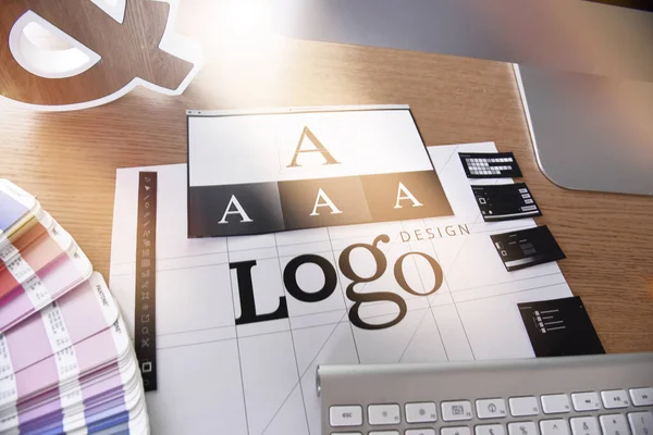 Design Logotipo Conceito Criativo Para Site Banner Móvel Marketing Internet — Fotografia de Stock