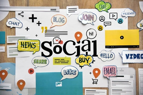 Redes Sociais Conceito Criativo Para Site Banner Móvel Marketing Internet — Fotografia de Stock