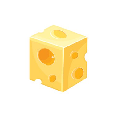 Vektör olarak kare peynir parçaları. Sağlıklı süt ürünlerinin çizgi film çizimi. Beyaz arka planda izole edilmiş peynir ikonu. Web sitesi tasarımı için düz sarı süt besin sembolü, mobil uygulama.