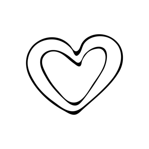 Arte de la línea del corazón en vector. Símbolo dibujado a mano del amor. Esquema de Doodle. Icono del corazón. Ilustración vectorial aislada sobre fondo blanco. Línea en blanco y negro . — Archivo Imágenes Vectoriales