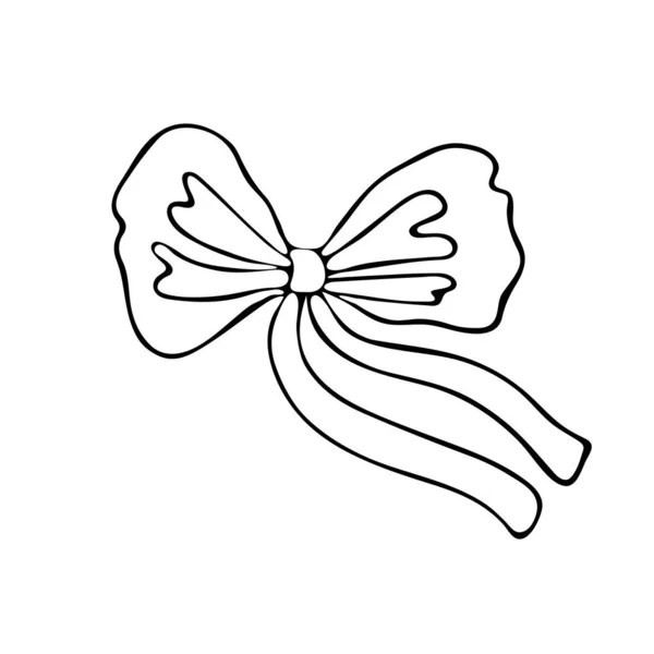 Dibujo continuo de la línea de arte de lazo de cinta decorativa. Icono Arco, cinta, decoración. Decoración navideña Bow-knot. Dibujo continuo de línea. Ilustración vectorial. Línea dibujada en blanco y negro . — Vector de stock