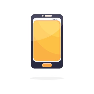 Renkli ekranlı siyah akıllı telefon, menü düğmesi ve vektör kameralı. Akıllı telefon cep telefonu siyah üst görünümü beyaz arkaplanda izole edildi. Telefon vektör tasarım şablonu.