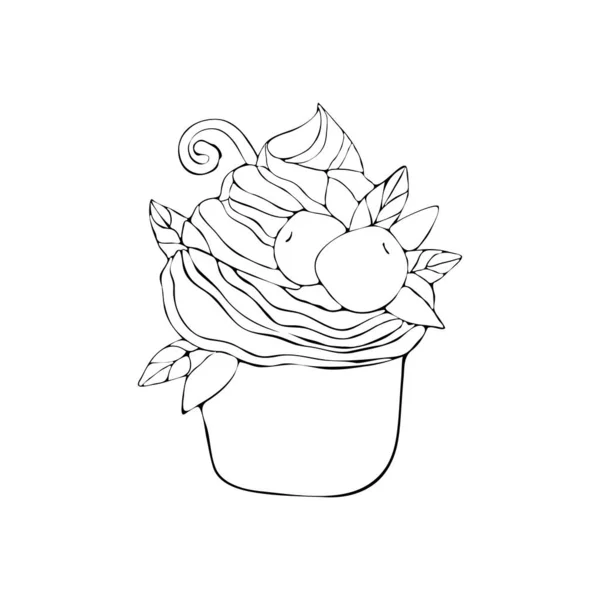 Continuous line drawing. Cupcake in vector. Symbol of celebration isolated on white background. Wedding cake in art line. Hand drawn illustration. Sweets Valentine's day, birthday. food icon — ストックベクタ