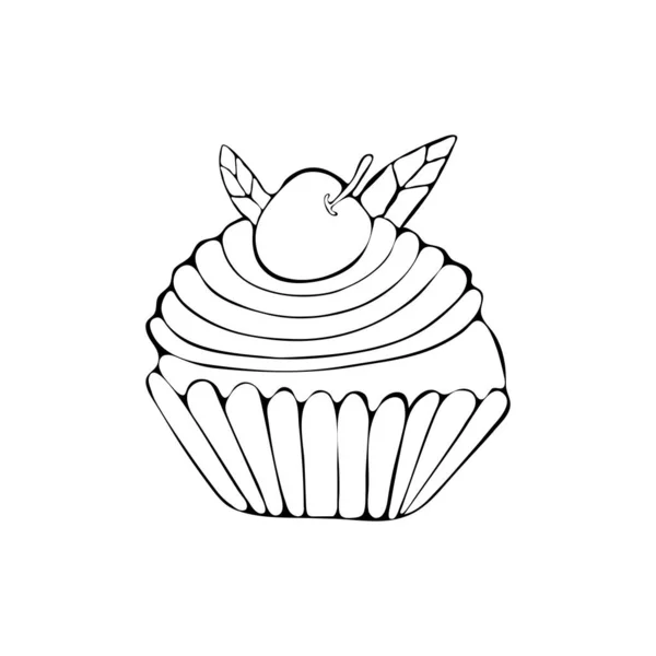 계속 선그리기. 벡터 안의 컵 케익. 하얀 배경에 고립된 축하의 상징이었습니다. 웨딩 케이크를 예술로 만들었지. 손으로 그린 삽화. 생일 축하 해, 생일 축하 해. 음식의 아이콘 — 스톡 벡터