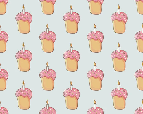 Seamless Easter pattern. Easter cake or Easter sweet bread or Paska. Hand drawn background in vector. Food icon. Cartoon sweet pastries or cake. Traditional orthodox food. — Stock Vector