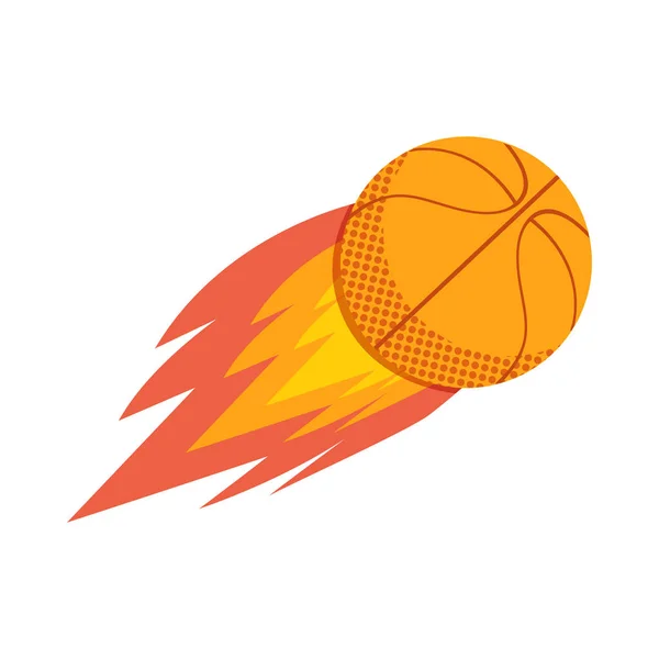 Ein fliegender Basketballball hinterlässt eine Feuerspur. Sportflach. isoliertes Objekt auf weißem Hintergrund. Symbol des Basketballs. der Ball für das Spiel. — Stockvektor