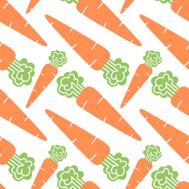 Beyaz arka planda kusursuz turuncu havuç deseni. Sebze çizimi. Havuç, sebze, yiyecek. El çizimi. Sağlıklı yiyecekler. Dekorasyon için tekstil, ambalaj, kumaş, duvar kağıdı