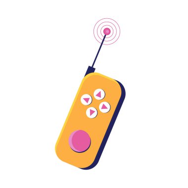 Araba, İHA, sinek ve diğer aletler ve oyuncaklar için uzaktan kumanda. Düğmeleri ve sopaları olan uzaktan kumanda paneli. Düz biçimli vektör illüstrasyonu.