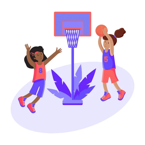 Cute baby girl playing basketball with a ball. Player's team modern  uniform. Healthy activities. Vector cartoon illustration 359549 Vector Art  at Vecteezy