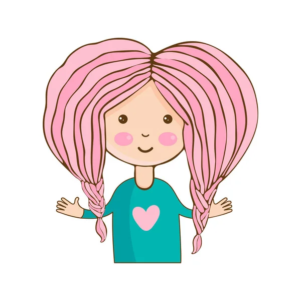 Lustiges Mädchen lächelt Vektor isoliert auf weißem Hintergrund. niedliche kleine kawaii girl.the weiblichen Charakter. handgezeichneter weiblicher Avatar. Kunst farbenfrohe Illustration. Glückskind. Kinderfiguren. — Stockvektor