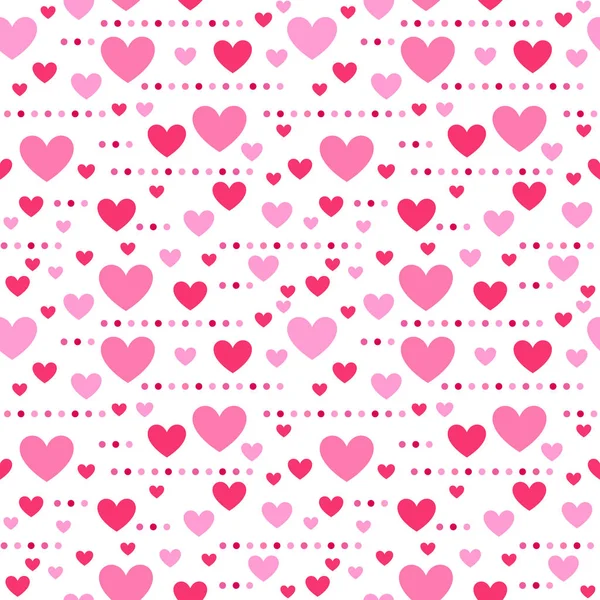 Naadloos patroon van roze en rode harten op een witte achtergrond. Achtergrond voor decoratie van feestdagen Valentijnsdag, bruiloft. Ideaal voor Valentijnskaart of inpakpapier. Vlakke constructie — Stockvector