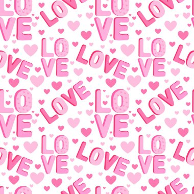 Sevgililer Günü için kusursuz desen. Aşk ve pembe kalplerin arka planı. Kağıt, ambalaj, kumaş ve tekstil dekorasyonu.
