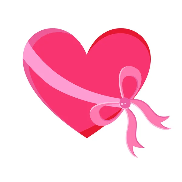 Roze hart met strik in vector geïsoleerd op witte achtergrond. Valentijnsdag. vectoricoon Valentijn. Cadeau in de vorm van harten op viering. — Stockvector