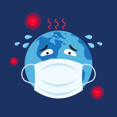 Globe 'a bir hastalık bulaştı. Dünya hasta. Coronavirüs 2019-ncov yayılımı kavramı. Mers-Cov, Orta Doğu solunum sendromu koronavirüsü. Düz biçimli vektör illüstrasyonu