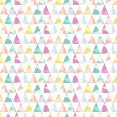 Pastel renk paletinde üçgenleri olan sevimli İskandinav geometrik kusursuz desen. Renkli soyut arka plan. Duvar kağıdı, tekstil, ambalaj kağıdı, kumaş dekorasyonu için ideal.