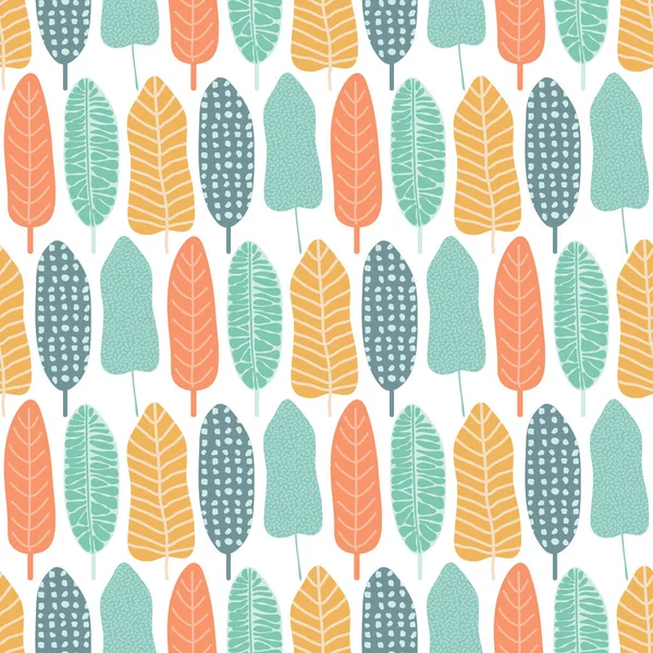 Abstract seamless pattern with colorful tropical and jungle leaves. Scandinavian style backdrop. Hand draw background of exotic plants. Botanical wrapping paper, textile, background flat design. — 스톡 벡터