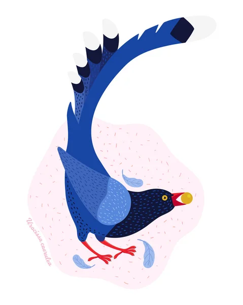 台湾的蓝色喜鹊台湾的动物。Urocissa caerulea 。可爱的蓝色鸟在手绘病媒。用斯堪的纳维亚风格的矢量平面插图。亚洲的性质. — 图库矢量图片