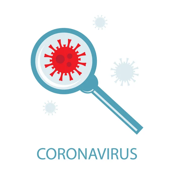 Coronavirus in China. Nieuw coronavirus 2019-ncov. Virusquarantaine. Mers-Cov Midden-Oosten respiratoir syndroom. Het bestuderen van de ziekte bacteriën door middel van een vergrootglas. Diagnose van de ziekte. — Stockvector