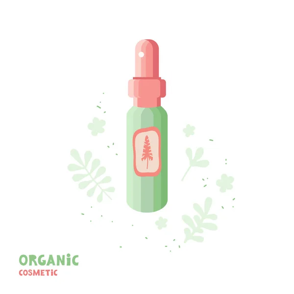 Cosmetics from plants and herbs. Natural herbal organic cosmetic. Serum or essence for face care. Skin care product. Ecological and natural beauty products. Body care product. Spa cosmetics in vector. — Stock Vector