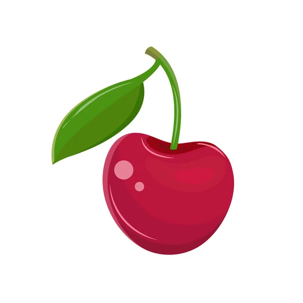 白い背景のベクトルに赤い桜 茎に葉を持つ庭の果実 甘い果物 ベリーアイコン 手描きベクトルイラスト — ストックベクタ